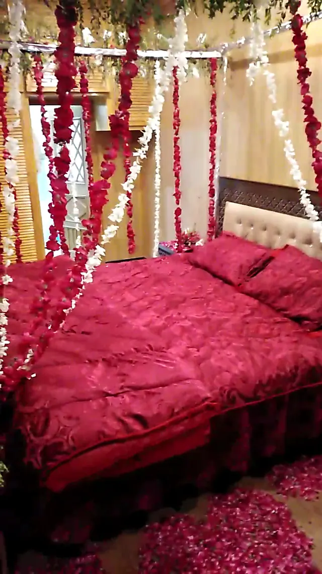 Bridal bed under a white canopy